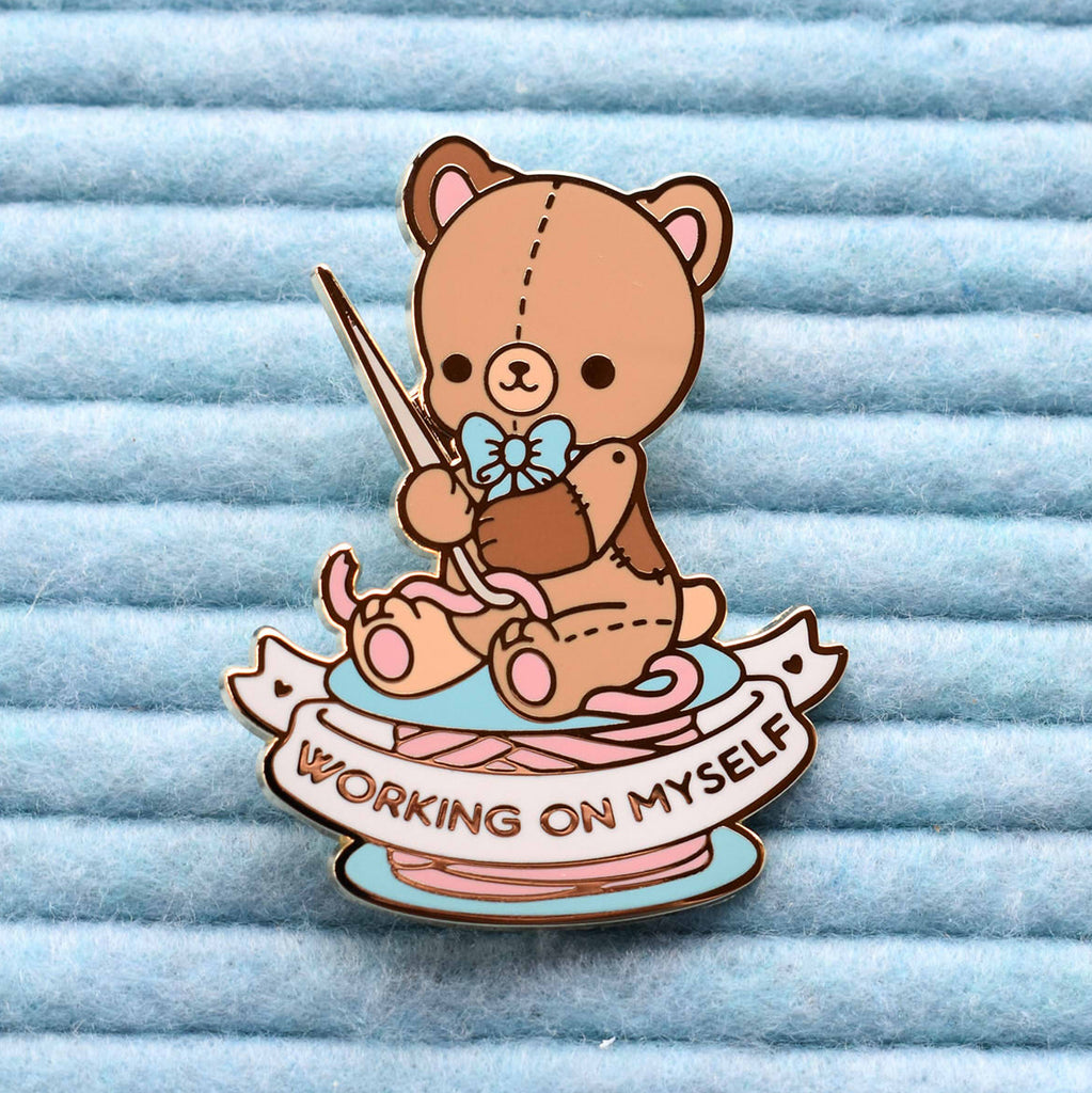 Working on Myself Teddy Bear Enamel Pin