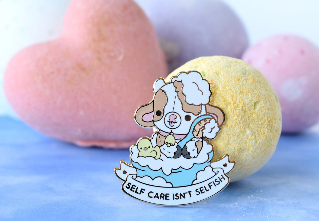 Self Care Isn't Selfish Cow Enamel Pin – Bright Bat Design