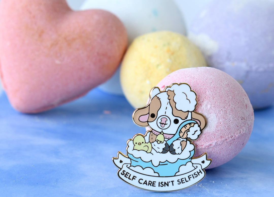 Self Care Isn't Selfish Cow Enamel Pin – Bright Bat Design