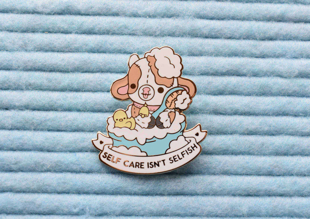 Self Care Isn't Selfish Cow Enamel Pin – Bright Bat Design