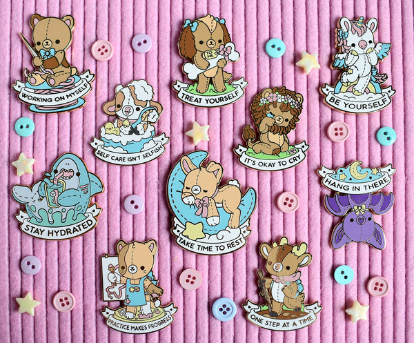 Self Care Plushie Pals Enamel Pins - Full Set